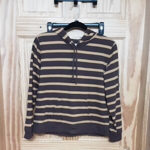 Christopher & Banks Brown and Tan Striped Hoodie